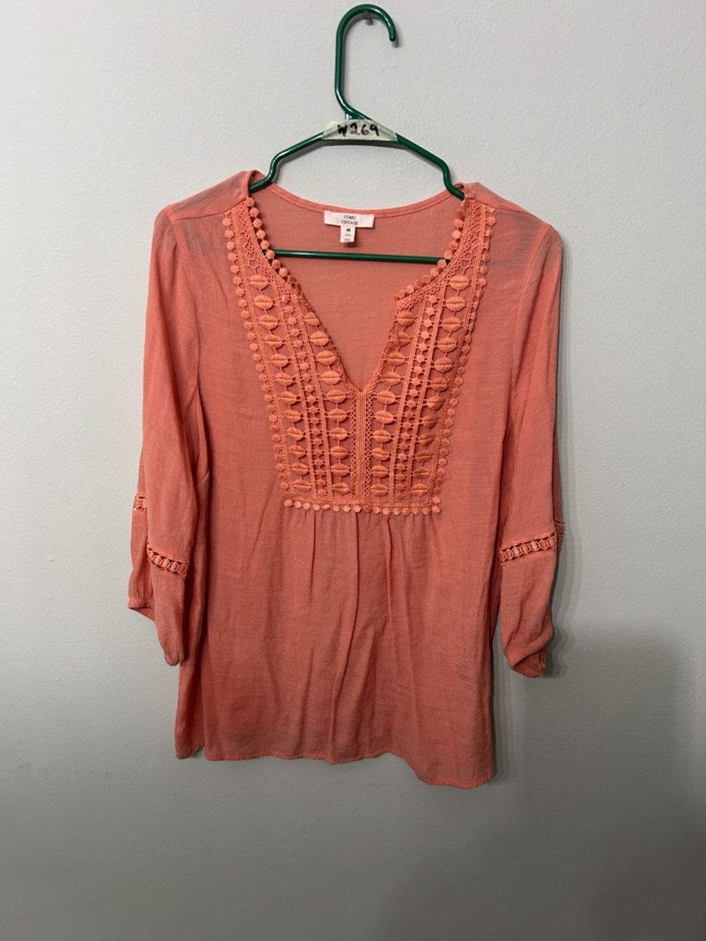 Como Vintage Coral Crochet-Trim V-Neck Tunic